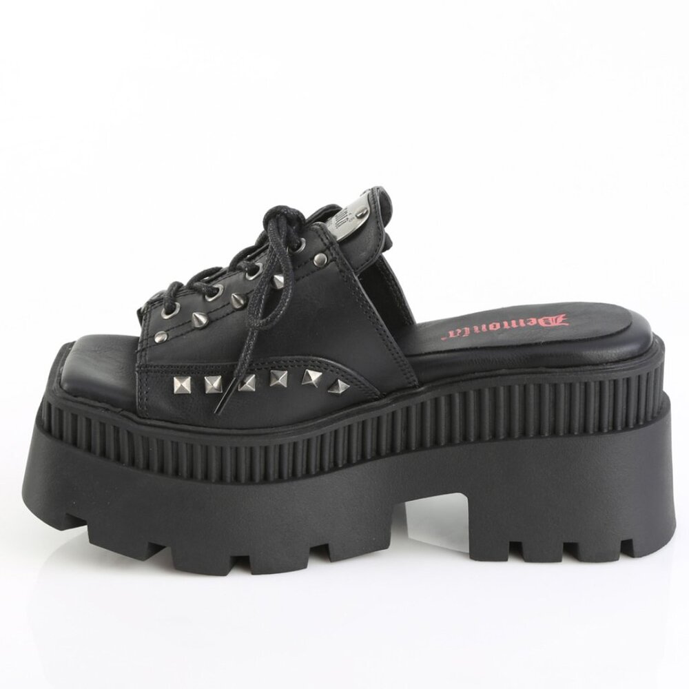 Whimsigoth Goth Chunky Square Toe Platform Slide Sandals